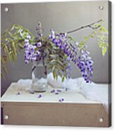 Purple Flowers On White Table Acrylic Print