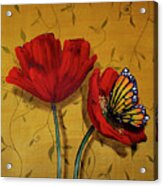 Red Poppies With Yellow Butterfly Acrylic Print