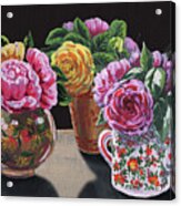 Roses In Three Vases Floral Impressionism Acrylic Print