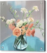 Roses Peach Blue Grey Acrylic Print