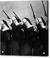 Row Of Nuns Aiming Rifles Acrylic Print
