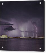 Sand Key Bridge Lightning Acrylic Print