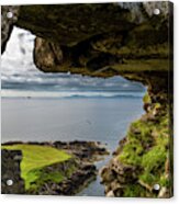 Scenic View Through Stone Window At Duntulm Castle At The Coast Of The Isle Of Skye In Scotland Acrylic Print