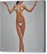 Seductive Young Female Model With Bikini Area Covered With Glitter Acrylic Print