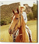 Senior Man On Horseback Focus On Horse Acrylic Print