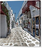 Shopping Street In Mykonos Acrylic Print