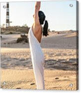 Side View Of A Female Standing With Arms Up Doing Sun Salutations Acrylic Print