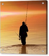Silhouette Of A Fisherman At Sunrise Acrylic Print