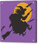 Silhouette Of A Witch Flying On A Broomstick Acrylic Print