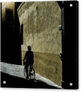Silhouette Of Person Riding Bike In Acrylic Print