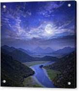 Sky With Stars On The Montenegro Lake Acrylic Print