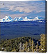 South Middle North Sisters And Broken Top Mts In Distant Snowy Cascade Mountains Oregon Usa Acrylic Print