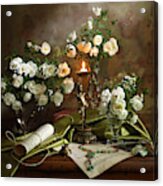 Still Life With Roses And Candle Acrylic Print