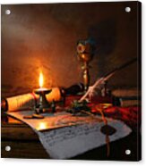 Still Life With Scroll And Candle Acrylic Print