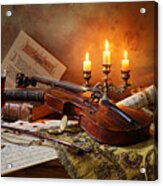 Still Life With Violin And Candles Acrylic Print