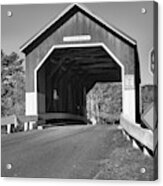 Stop At The Carleton Covered Bridge Black And White Acrylic Print