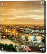 Sunset In Florence Duet 1 - Ponte Vecchio And Palazzo Vecchio Acrylic Print