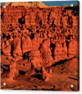Sunset Light Turns The Hoodoos Blood Red In Goblin Valley State Park Utah Acrylic Print