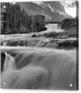 Swiftcurrent Falls Spring Sunset Black And White Acrylic Print