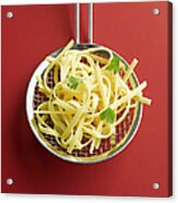 Tagliatelle In Colander On Red Acrylic Print