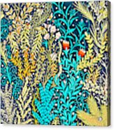 Tapestry And Home Decor Design In Dark Navy Blue With Yellow And Turquoise Foliage Acrylic Print