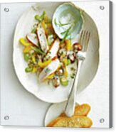 Tarragon Chicken Dish With Two Slices Of Baguette Acrylic Print