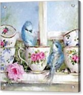 Tea Cups And Birds On The Window Sill Acrylic Print