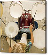 Teenage Boy 13-15 Playing Drums Acrylic Print