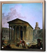 The Maison Caree The Arenas And The Magne Tower In Nimes By Hubert Robert Acrylic Print