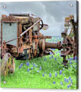 The Old Tractor And Bluebonnets Acrylic Print