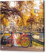 The Red Bike In Amsterdam In Autumn Acrylic Print