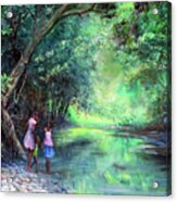 Three Children By The River Acrylic Print