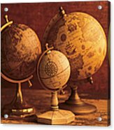 Three Globes With World Map Backdrop Acrylic Print