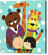 Three Zoo Animals And Two Children Acrylic Print