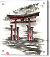 Japanese Torii Gate Painting, Torii Gate Ink Poster, Torii Gate Wall Decor Acrylic Print