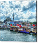 Tour Boats On Galata Bridge Acrylic Print