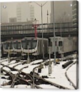 Trains On Snow Covered Tracks Acrylic Print