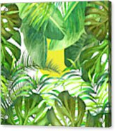 Tropical Leaf Pattern 01- Banana, Palm Leaf, Monstera Leaf - Green, Freshness, Tropical, Botanical Acrylic Print