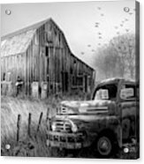 Truck In The Fog In Black And White Acrylic Print