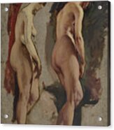 Two Full Length Standing Female Nudes, Turned To The Right Acrylic Print