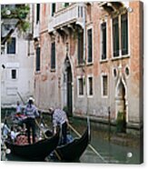 Two Gondolas Side By Side In Canal In Acrylic Print
