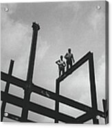 Two Men Walking On Iron Construction Acrylic Print