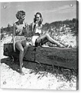 Two Women In Bikini Eating Snack On Acrylic Print