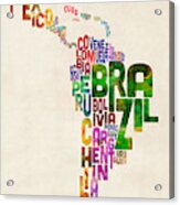Typography Map Of Latin America, Mexico, Central And South America Acrylic Print