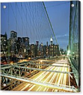 Usa, New York, Brooklyn Bridge, Night Acrylic Print