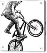 Vector Drawing Of Biker Jumping Doing Acrylic Print