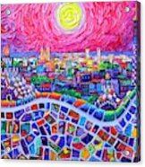 Vibrant Barcelona Night View From Park Guell Modern Impressionism Knife Painting Ana Maria Edulescu Acrylic Print