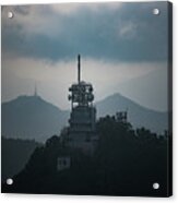 View Of Satellite Tower On Mountain Peak Acrylic Print