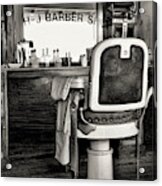 Vintage Barbershop Chair In Black And White Acrylic Print