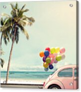 Vintage Card Of Car With Colorful Acrylic Print